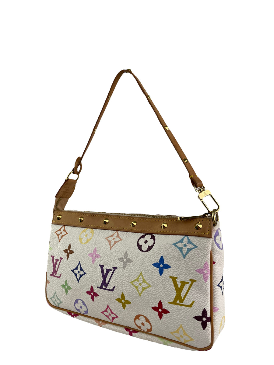 IN THE STYLE OF LOUIS VUITTON TAKASHI MURAKAMI WHITE POCHETTE BAG #1286