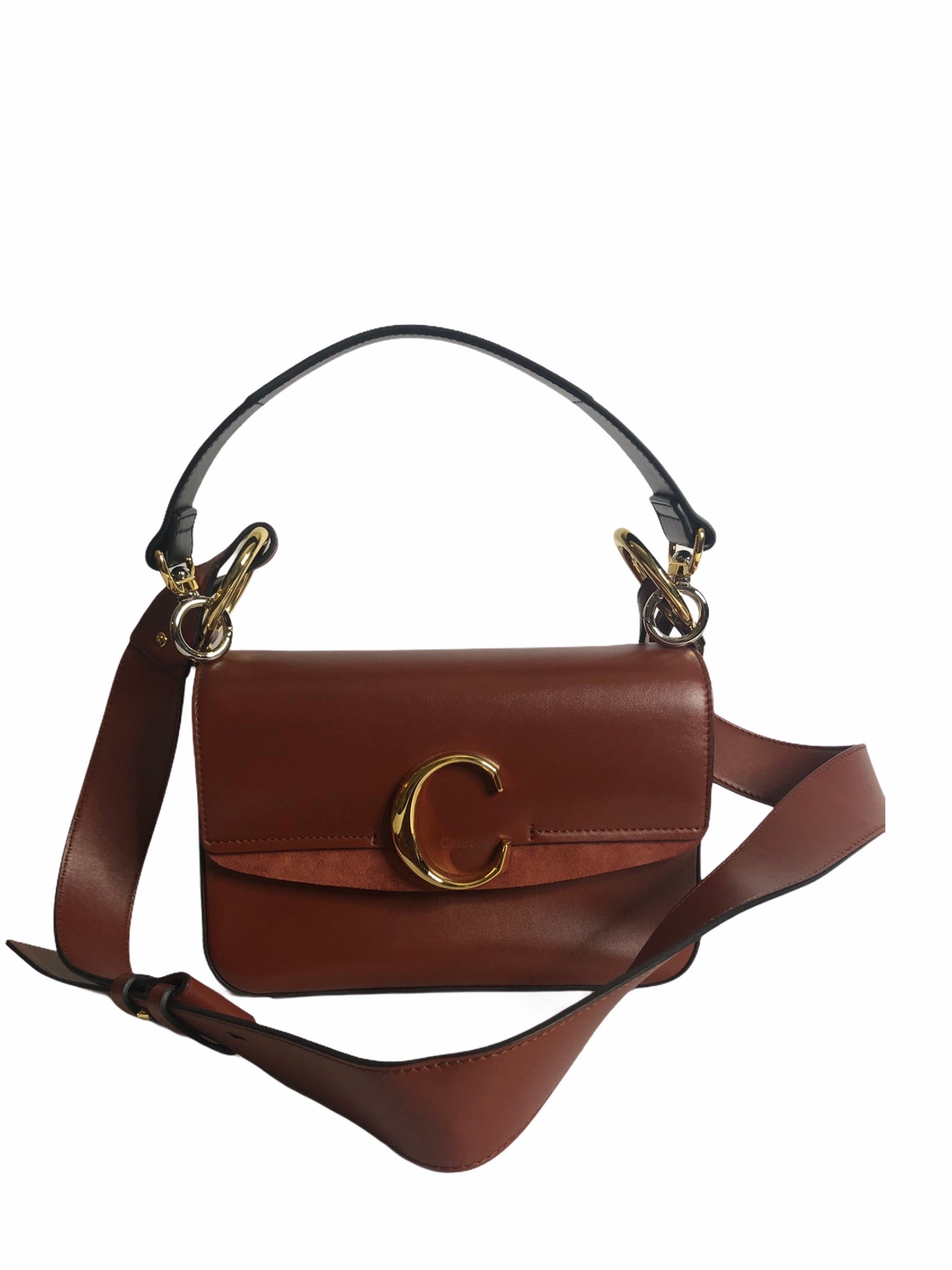 Chloe C Double Carry Shoulder Bag in Spazzolato Sfumato Lambskin Smooth Calfskin