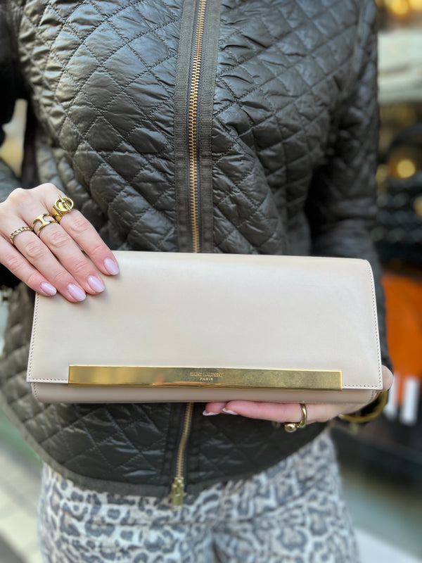 Saint Laurent Cream Leather "Lutetia" Clutch