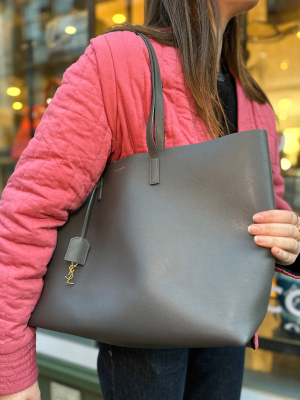 Saint Laurent Grey Leather East West Shopper Tote