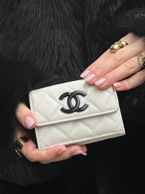 Chanel White Caviar Leather "Cambon" Wallet