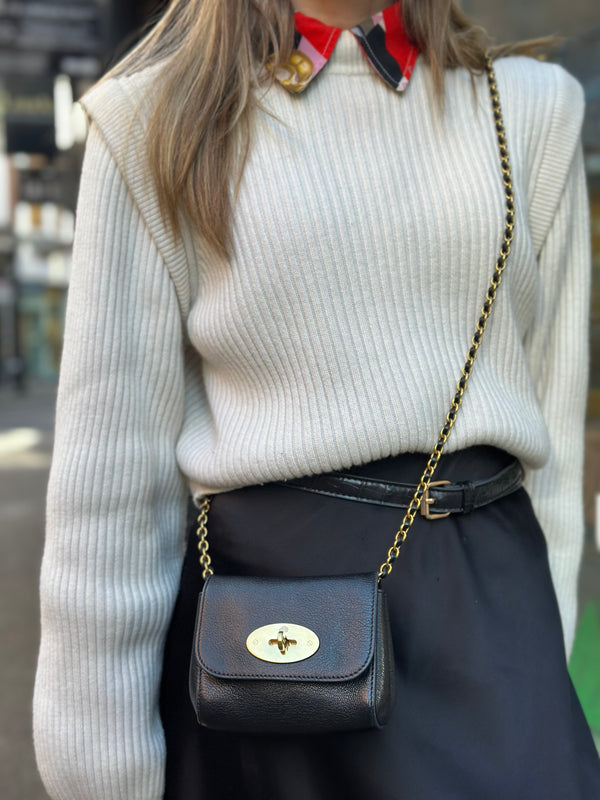 Mulberry Black Leather Micro "Lilly" Crossbody