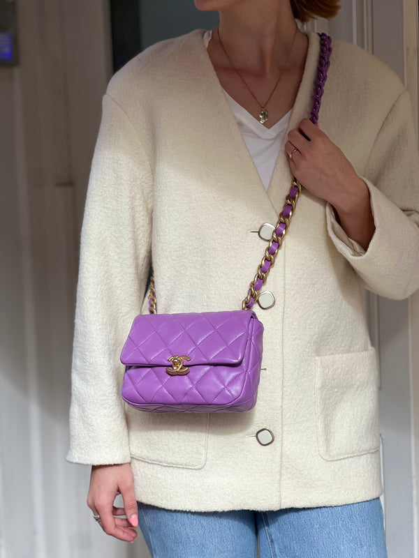 Chanel Lilac Lambskin Leather Mini Lacquered Chain Flap