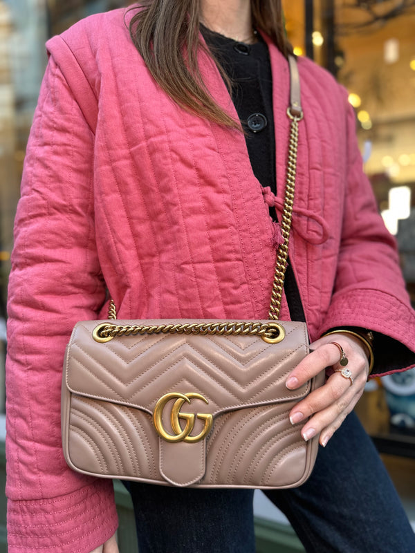 Gucci Dusty Pink Leather GG "Marmont" Crossbody