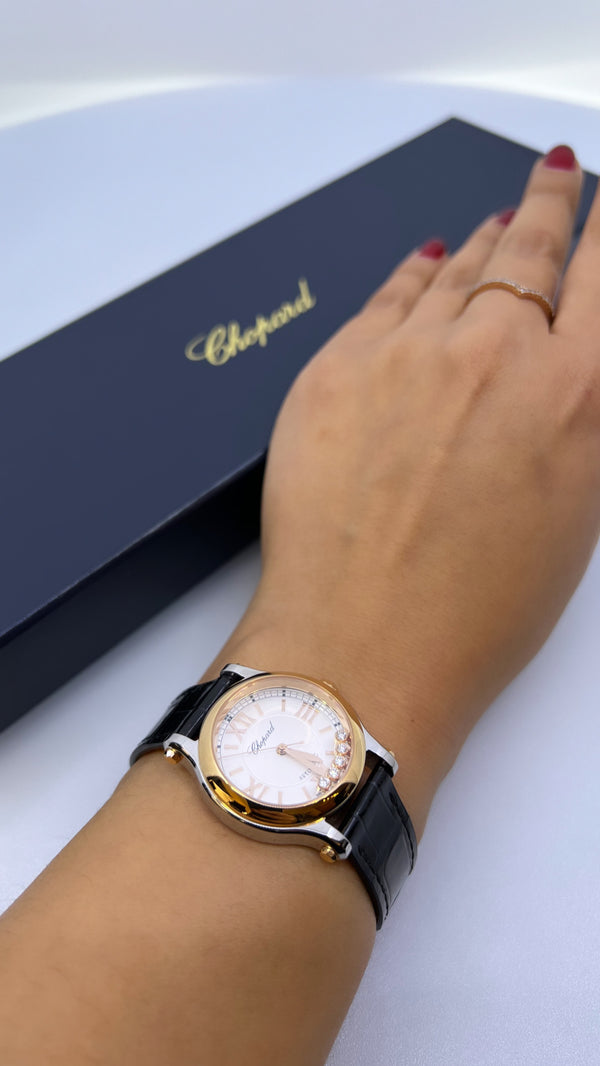 Chopard "Happy Sport" 18ct Rosegold & Stainless Steel with 5 Free Moving Diamonds Automatic Ladies 30mm Watch