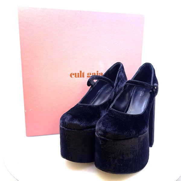 Cult Gaia Size UK 6 Navy Velvet Shoes