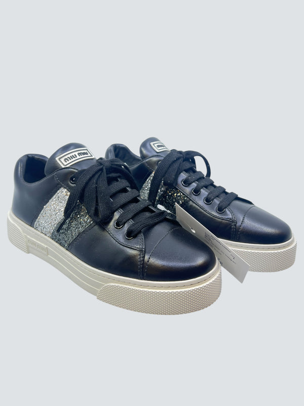 MiuMiu Black Leather Sneakers - Size Uk 5