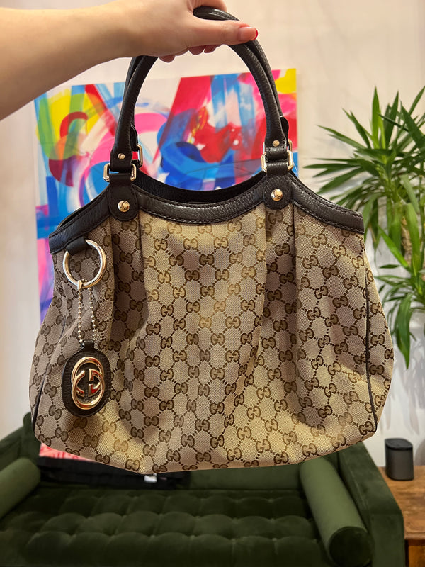 Gucci Monogram Canvas & Leather Tote