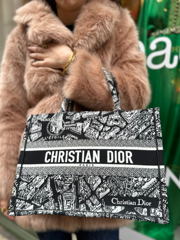 Christian Dior Black Canvas Medium Book Tote