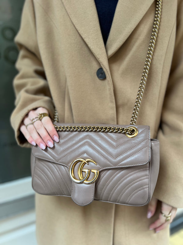 Gucci Nude Leather Small "Marmont" Crossbody