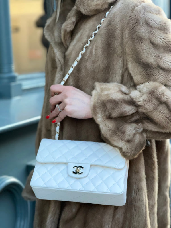 Chanel White Caviar Leather Small Double Flap