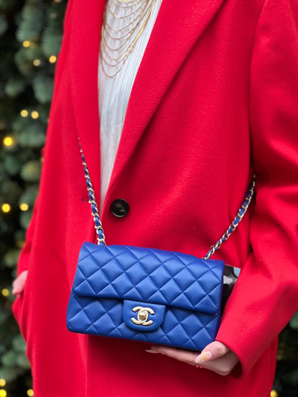 Chanel Blue Lambskin Leather Mini Rectangular