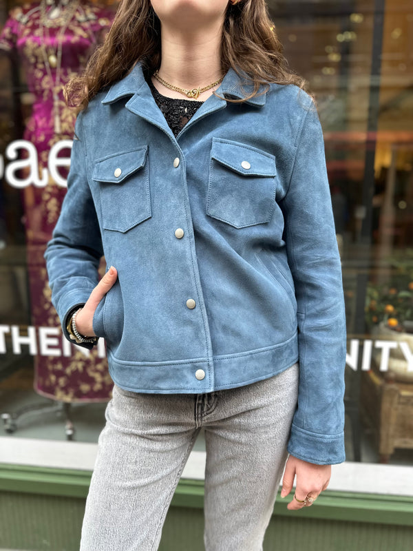 The Kooples Size Small Blue Suede Leather Jacket