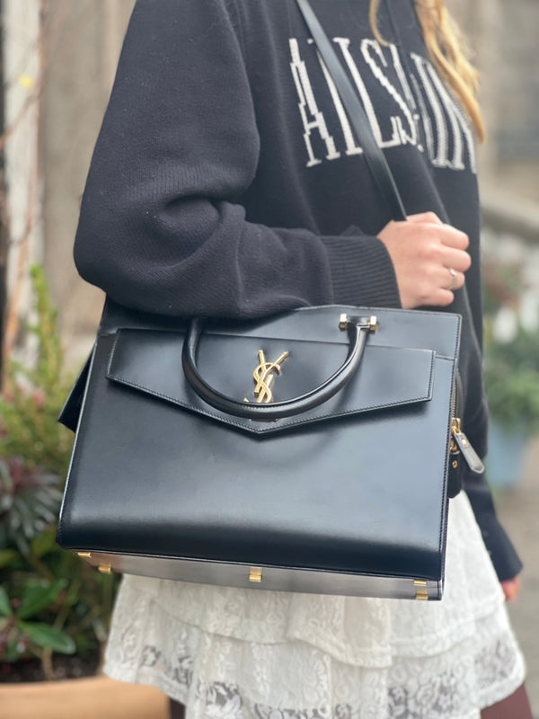 Saint Laurent Black Leather 'Uptown' Tote