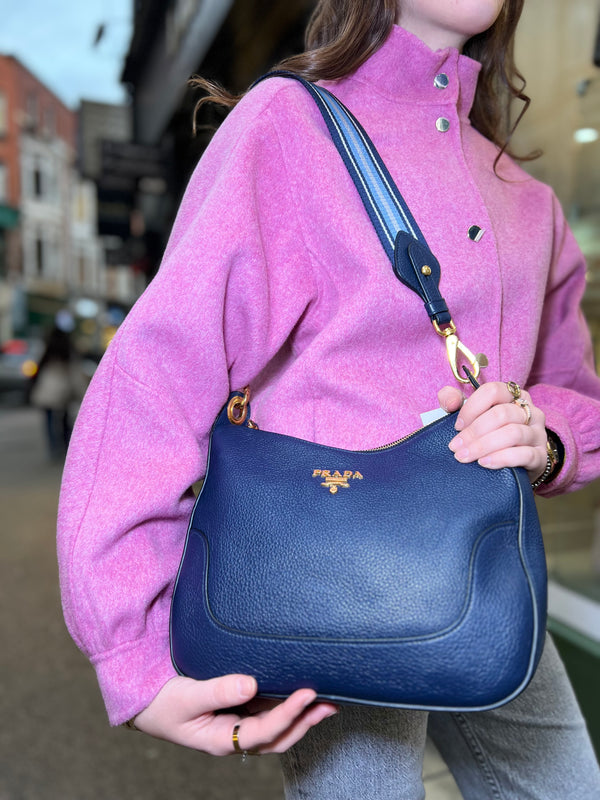 Prada Navy Leather Vitello Daino Crossbody