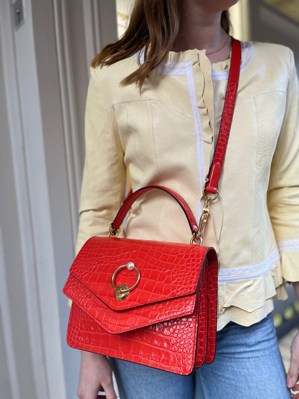 Mulberry Red Croc Print Leather “Harlow” Satchel