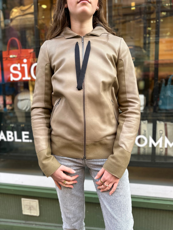 Marni Size Small Beige Leather Hoody Jacket