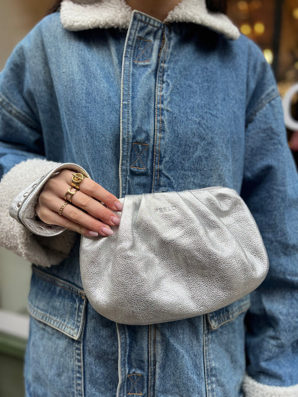 Peelo Silver Leather Cloud Clutch