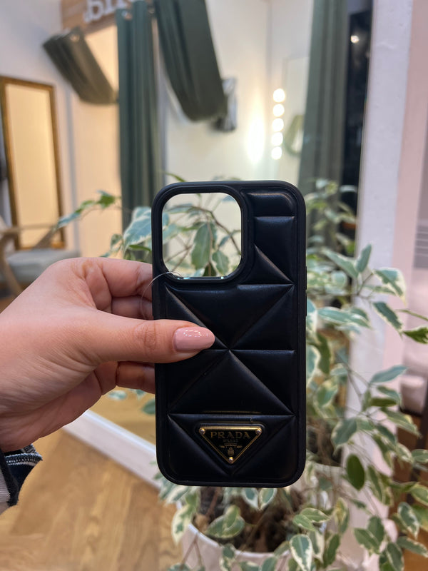 Prada Black Quilted Leather Phone Case - iPhone 14 Pro