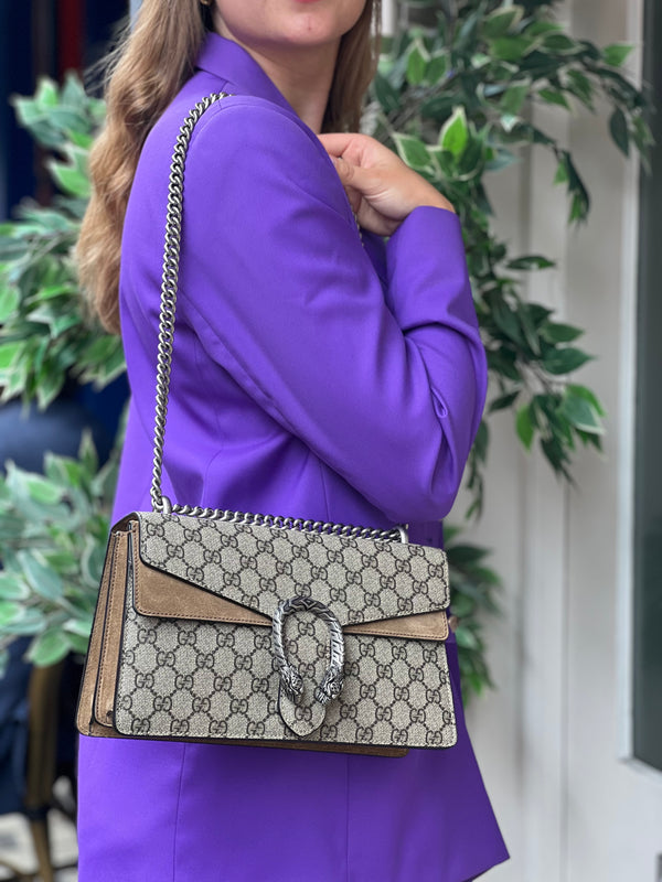 Gucci Monogram Canvas & Suede Dionysus Shoulder Bag