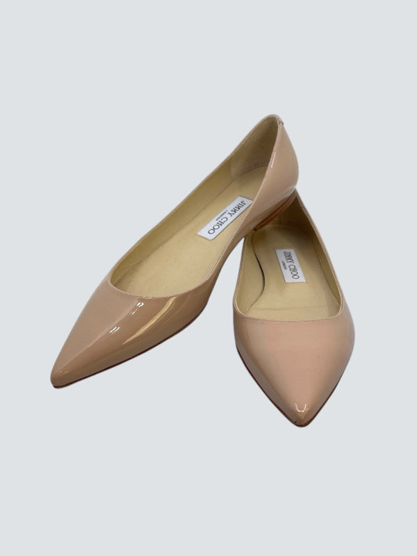 Jimmy Choo Size Uk 5 Nude Patent Leather Love Flats