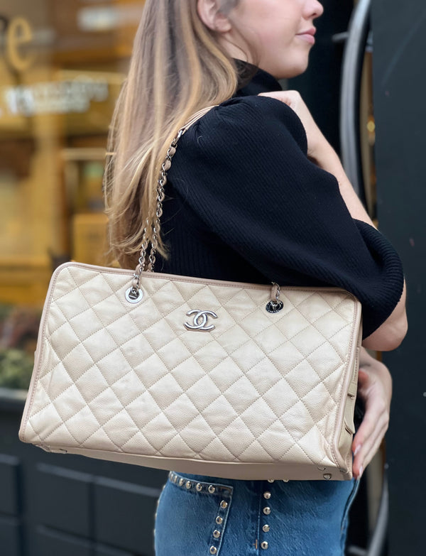 Chanel Cream Caviar Leather Shopper