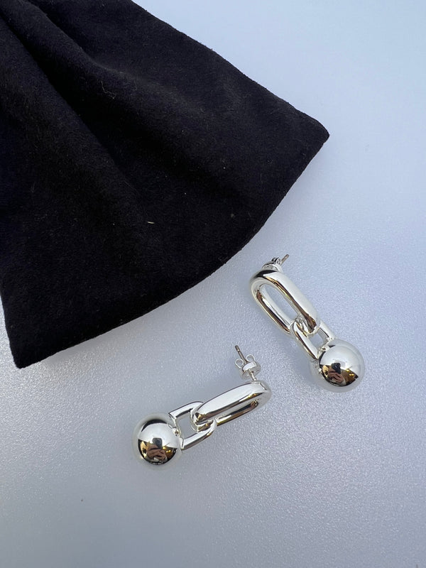 Anine Bing Silver Link Ball Drop Earrings