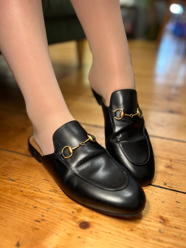 Gucci Black Leather Pricetown Slipper - UK 6