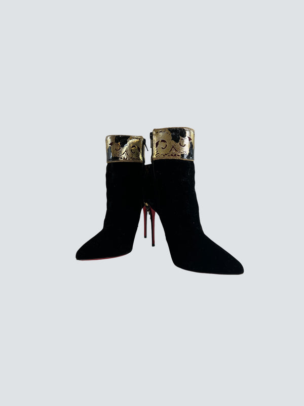 Christian Louboutin "Edo Empire" Black Velvet Boots - Size UK 6.5