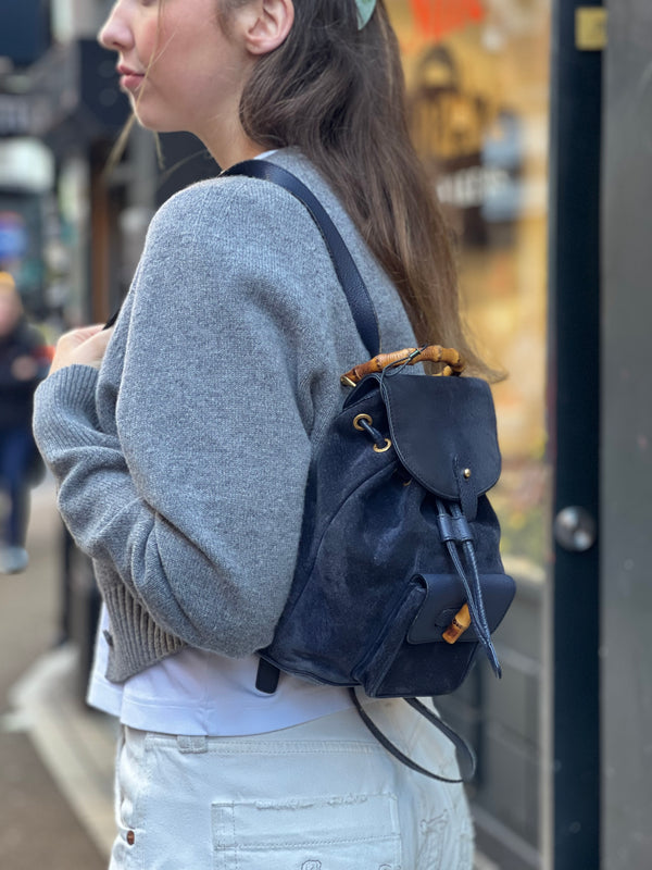 Gucci Vintage Navy Leather & Suede Small Backpack