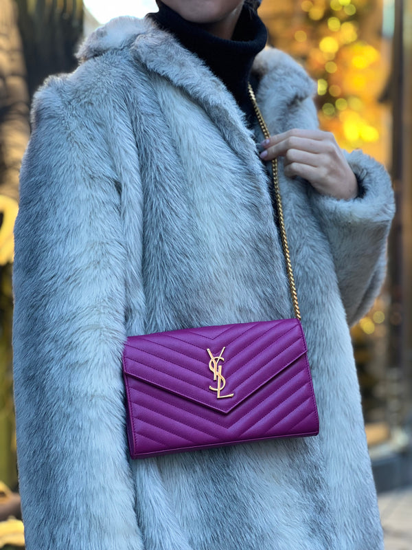 Ysl Fushia Leather “Cassandra” Wallet on Chain