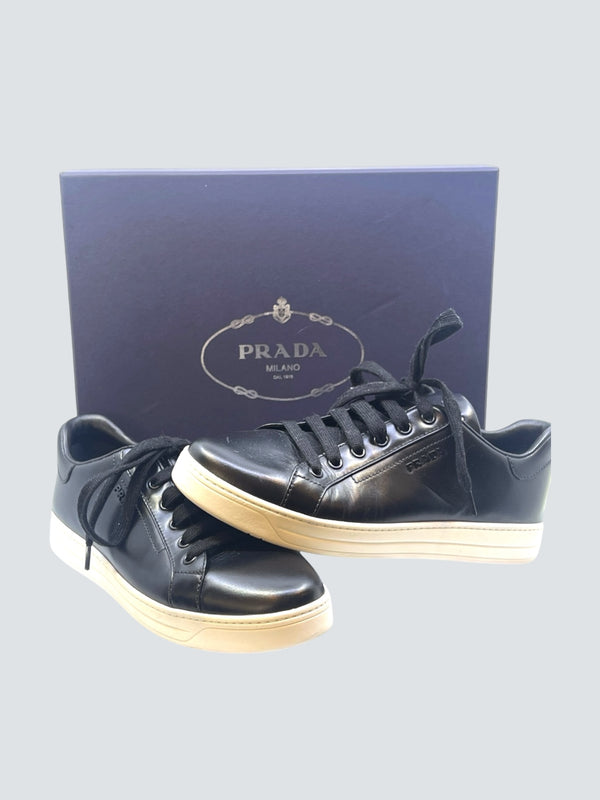 Prada Black Leather Sneaker - Size Uk 5