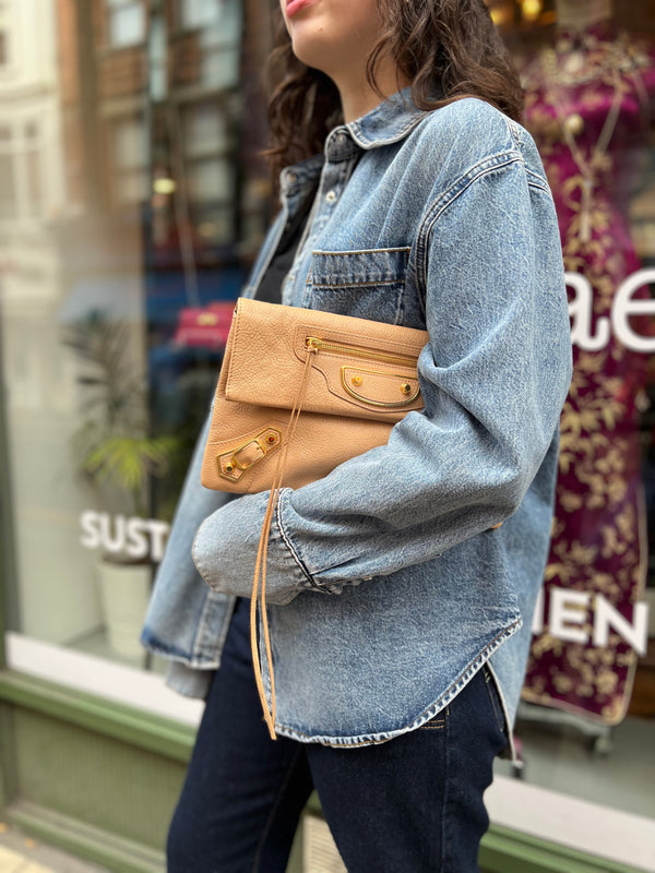 Balenciaga Beige Leather Envelope Clutch