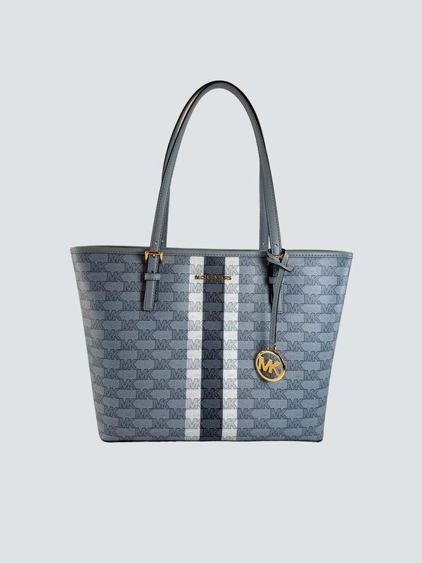 Michael Kors Blue Monogram Canvas Jet Set Tote