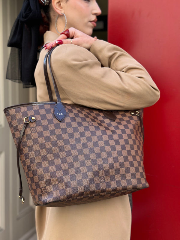 Louis Vuitton Damier Ebene Canvas "Neverfull" MM - HC initials