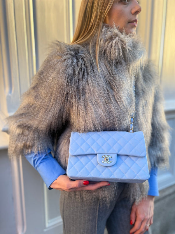 Chanel Baby Blue Caviar Leather Small Double Flap