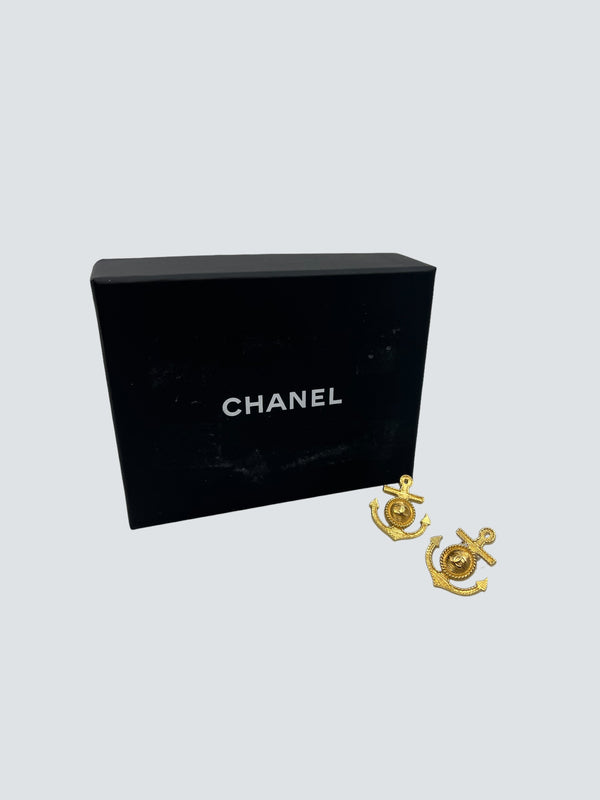 Chanel Goldtone Anchor Earrings