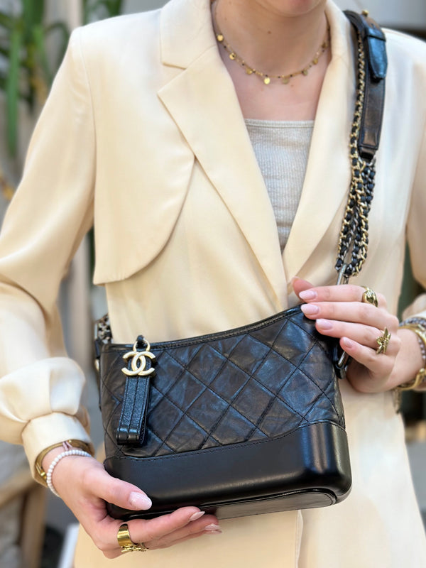 Chanel Black Calfskin Leather Small "Gabrielle" Crossbody