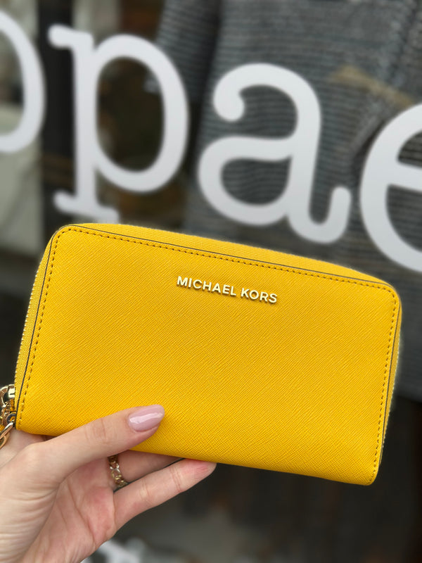 Michael Kors Yellow Leather Zip Around Wallet