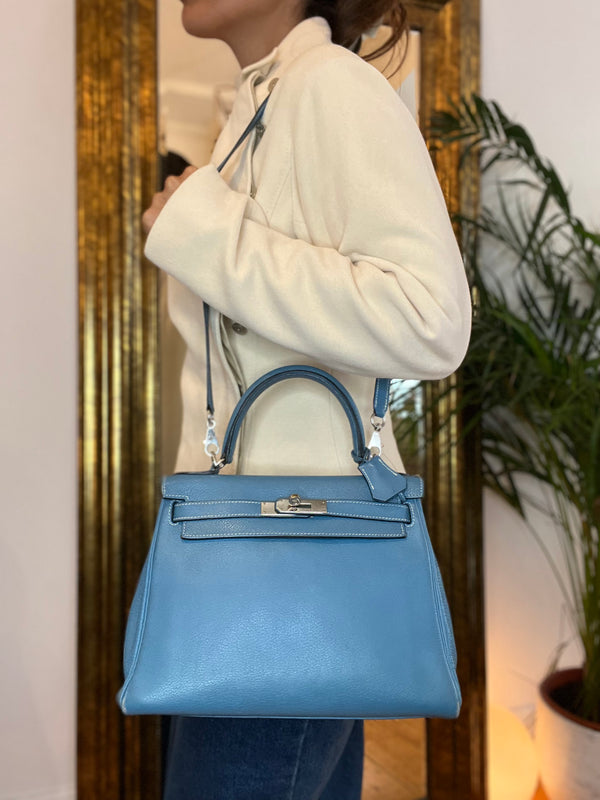 Hermès Blue Togo Leather Kelly 28