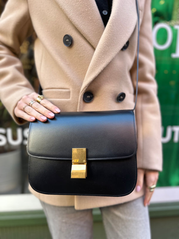 Celine Black Calfskin Leather Box Bag