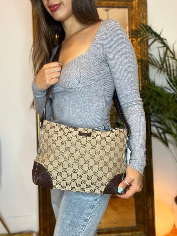 Gucci Monogram Canvas & Leather Shoulder Bag