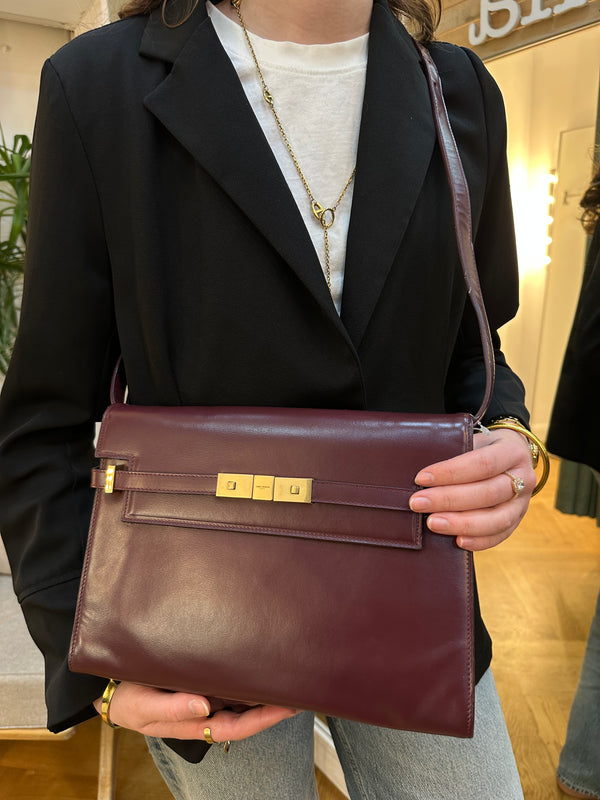 Saint Laurent Small Burgundy Leather “Manhattan” Box Bag