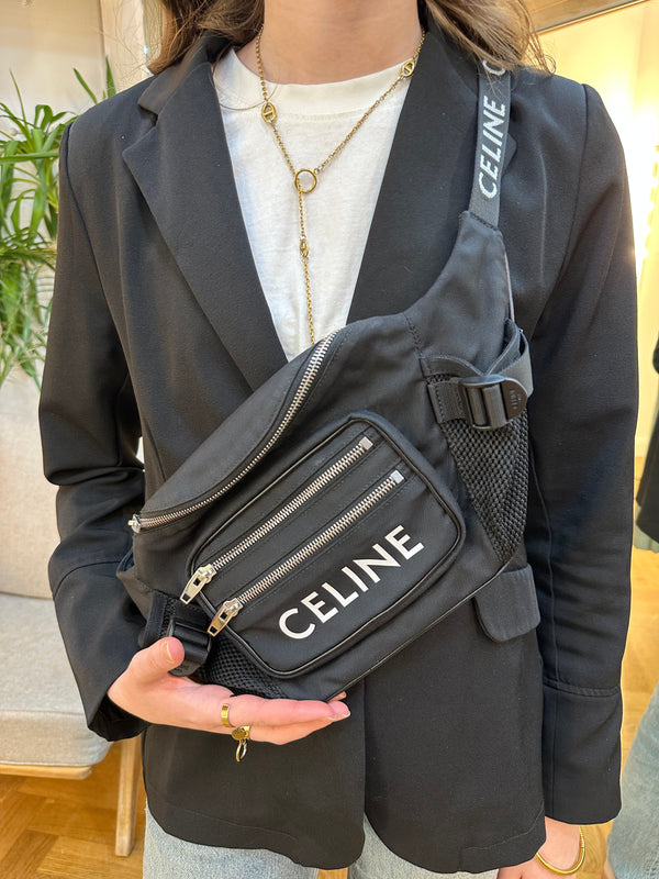 Celine Black Fabric Logo Belt Bag