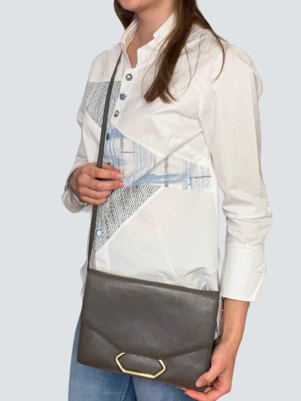 Victoria Beckham Grey Leather "Money Clutch" Shoulder Bag