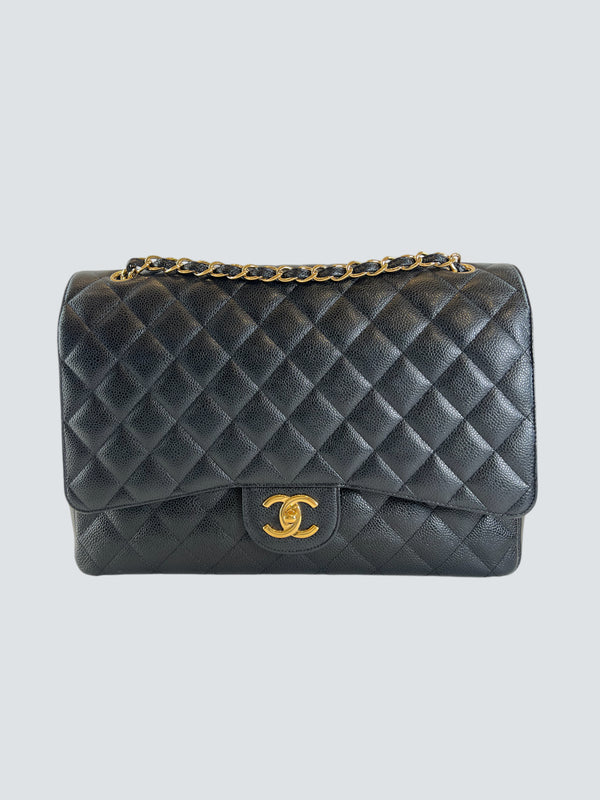 Chanel Black Caviar Leather Maxi Double Flap