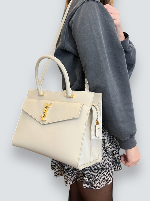 Saint Laurent Cream Leather Uptown Tote Handbag