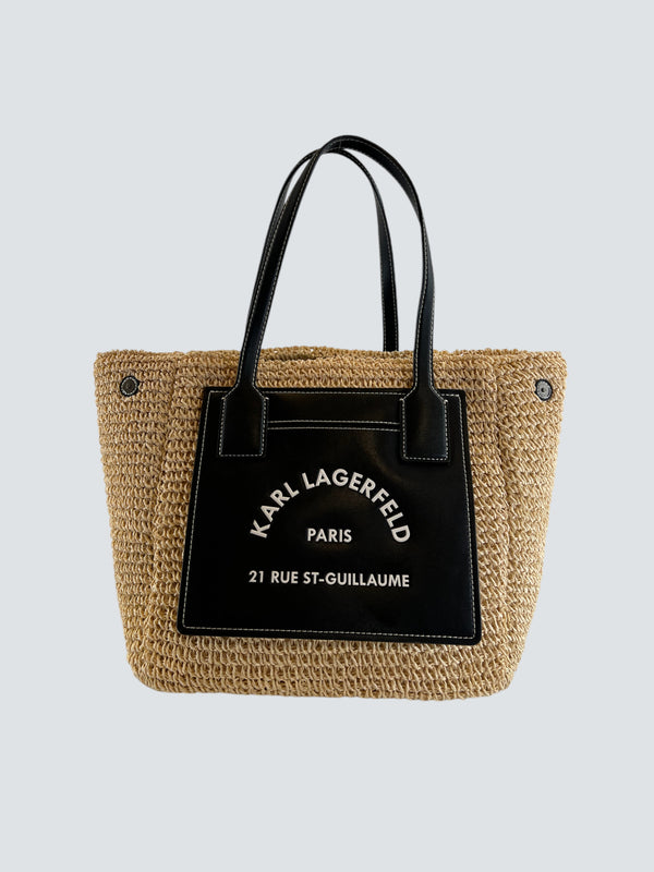 Karl Lagerfeld Cream Woven Fabric & Leather Tote