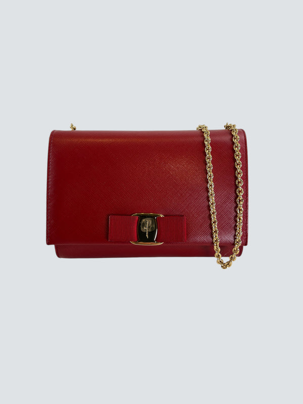 Salvatore Ferragamo Red Leather Crossbody Clutch