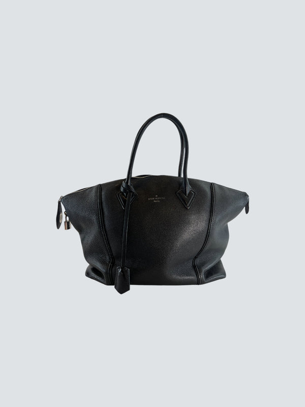 Louis Vuitton Black Leather "Lockit" Tote Handbag